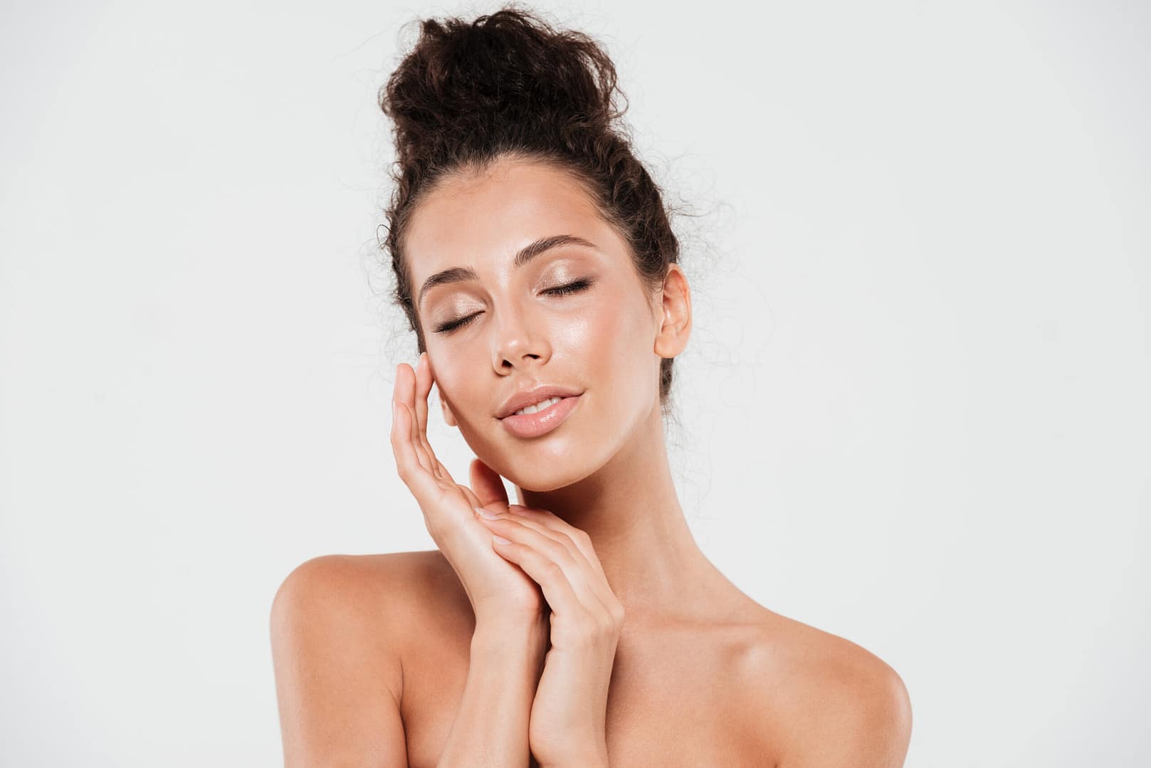 Young woman gets cryotherapy treatment for skin and weight loss and is glowing