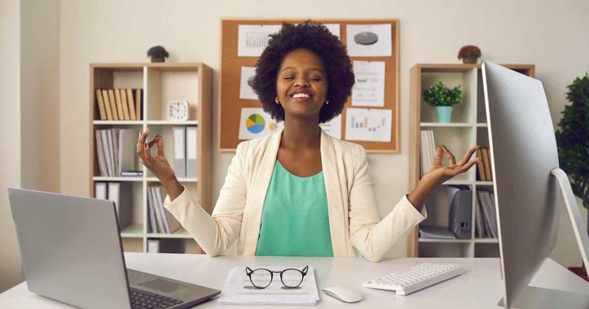 Small business owner taking a short movement and mindfulness break