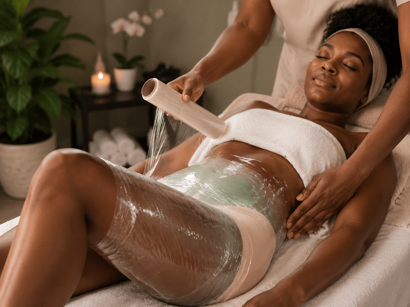 woman getting her body wrap
