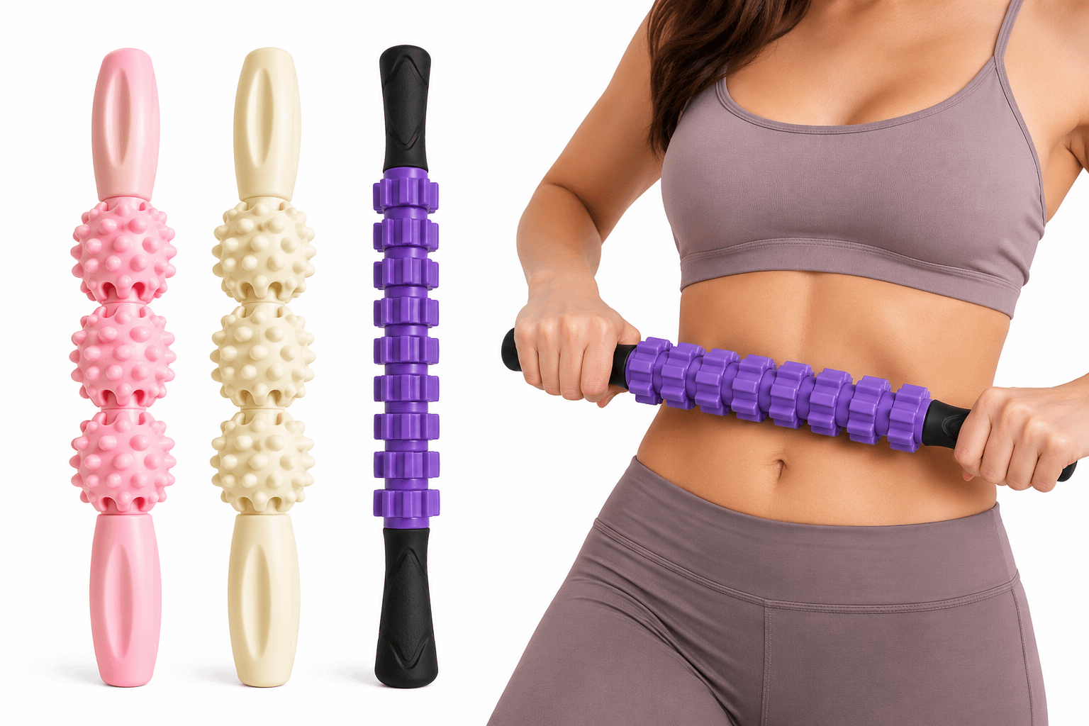 Massage Roller Sticks – Pink, Cream & Purple | Somatic Spa Boutique