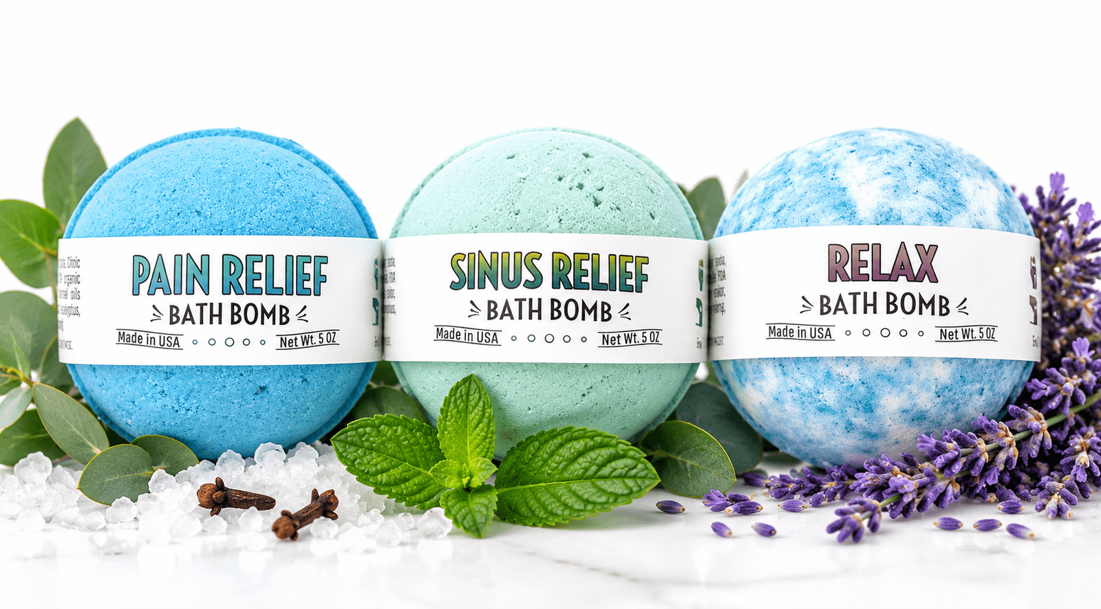 Aromatherapy Bath Bombs – Relax, Sinus Relief & Pain Relief