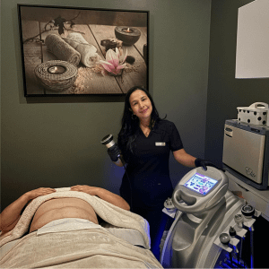 Woman standing near cavitation machine